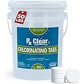 Rx Clear 3" Inch Chlorine Tabs | 50 Pounds | Individual Stabilized Chlorinating Tablets for Sanitizing Swimming Pools | Long Lasting, Slow Dissolving, and UV Protected