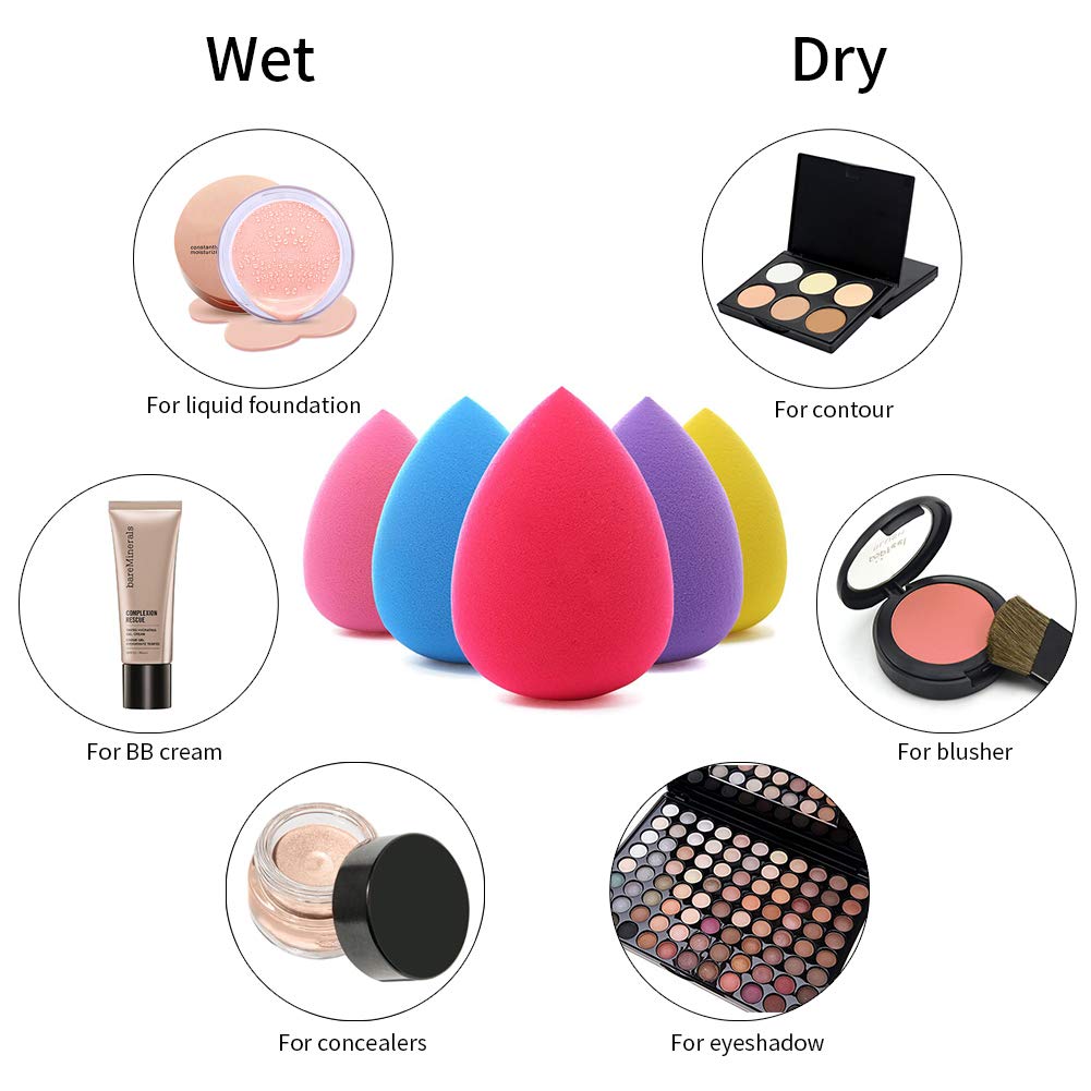 BEAKEY 5 Pcs Makeup Sponge Set Blender Beauty Foundation Blending Sponge, Flawless for Liquid, Cream, and Powder, Multi-colored Makeup Sponges : Beauty