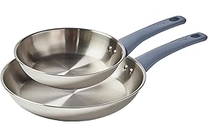 T-fal Essentials Stainless Steel Fry Pan Set 2 Piece, 8" and 10.5", Induction Compatible Oven Safe 350F, Pots and Pans Set, C