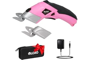 VLOXO Cordless Electric Scissors Cardboard Cutter with 2 Type Blades Rechargeable Powerful Shears Cutting Tool for Fabric Electric Box Cutter Leather Felt with Charger & Storage Box-Pink