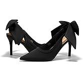Coutgo Womens Slingback High Heels Bow Closed Pointed Toe Lace Patchwork Party Dress Shoes