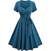 ROSE GAL Plus Size Women 1950s Vintage Retro Elegant Cocktail Wedding Guest Party Dress Ruched Crossover Solid Dress