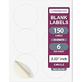 NextDayLabels 3.33 Inch Round Circle Stickers White Blank Labels for Laser Inkjet Printer - 6 Per Sheet Self-Adhesive Product Packaging Logo Made in USA - 150 Labels
