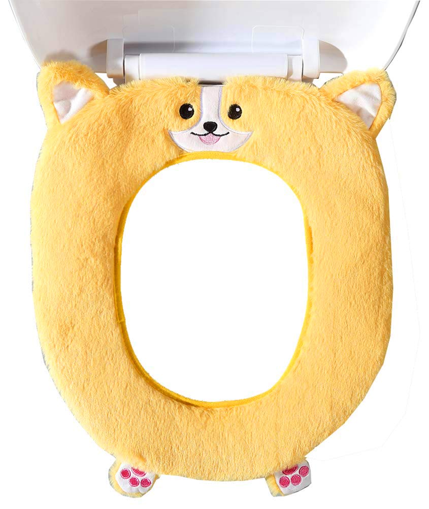 Gifts Treat Toilet Seat Cover Cute Animal Style Toilet Accessories Soft Plush Bathroom Warmer Mat (corgi)