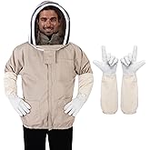 ZMHBKPS Bee Suit - Beekeeping Jacket for Men & Women - Beekeeper Jacket with Beekeeping Gloves and Veil Hood -Shallow Coffee