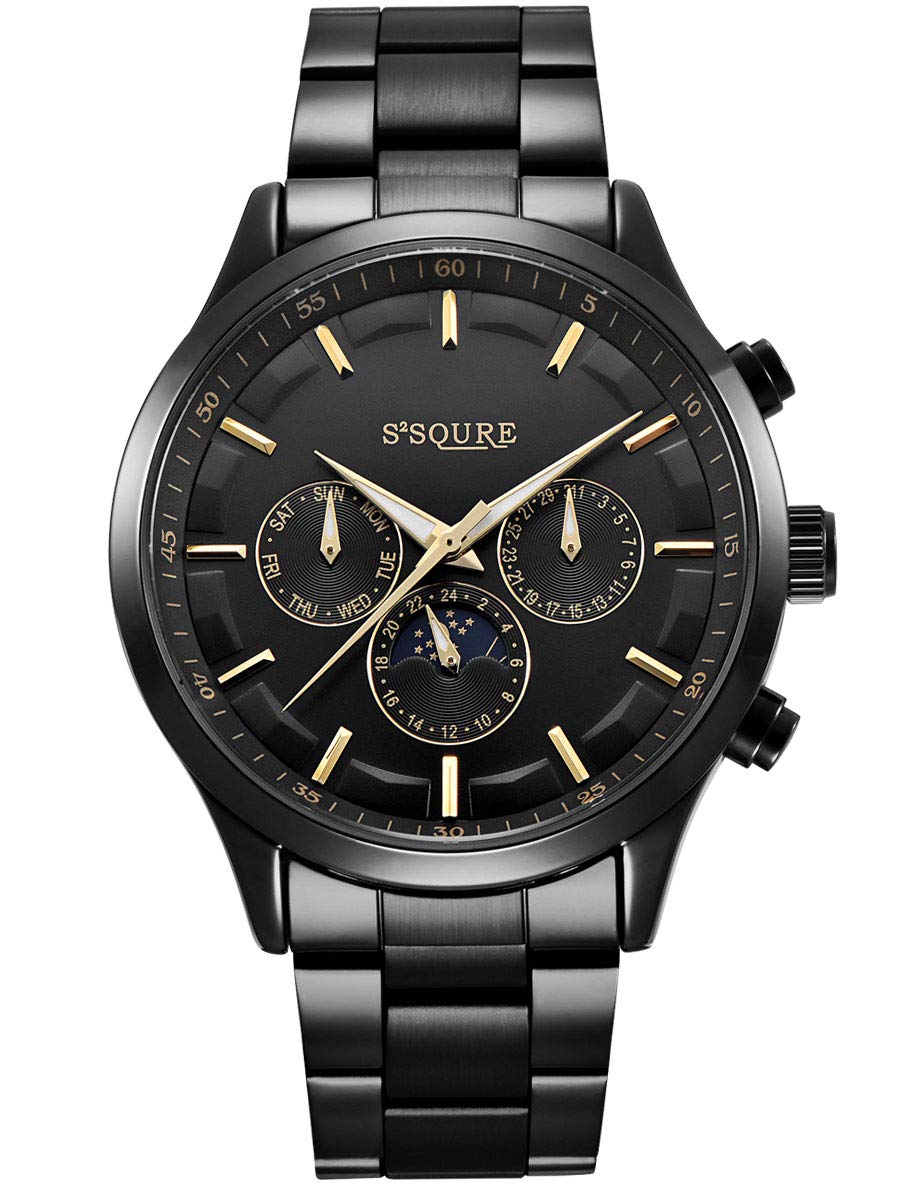 Alienwork Automatic Watch Men Women Black Stainless Steel Metal Strap Calendar Date