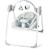 Baby Swings for Infants, AskCat Grey Portable Swing with Music for 0-9M | 6 Melodies &amp; 3 Volume Levels, 5 Speeds, 3 Timer Settings, 5-Point Harness, Machine Washable, Indoor/Outdoor, Up to 20lbs