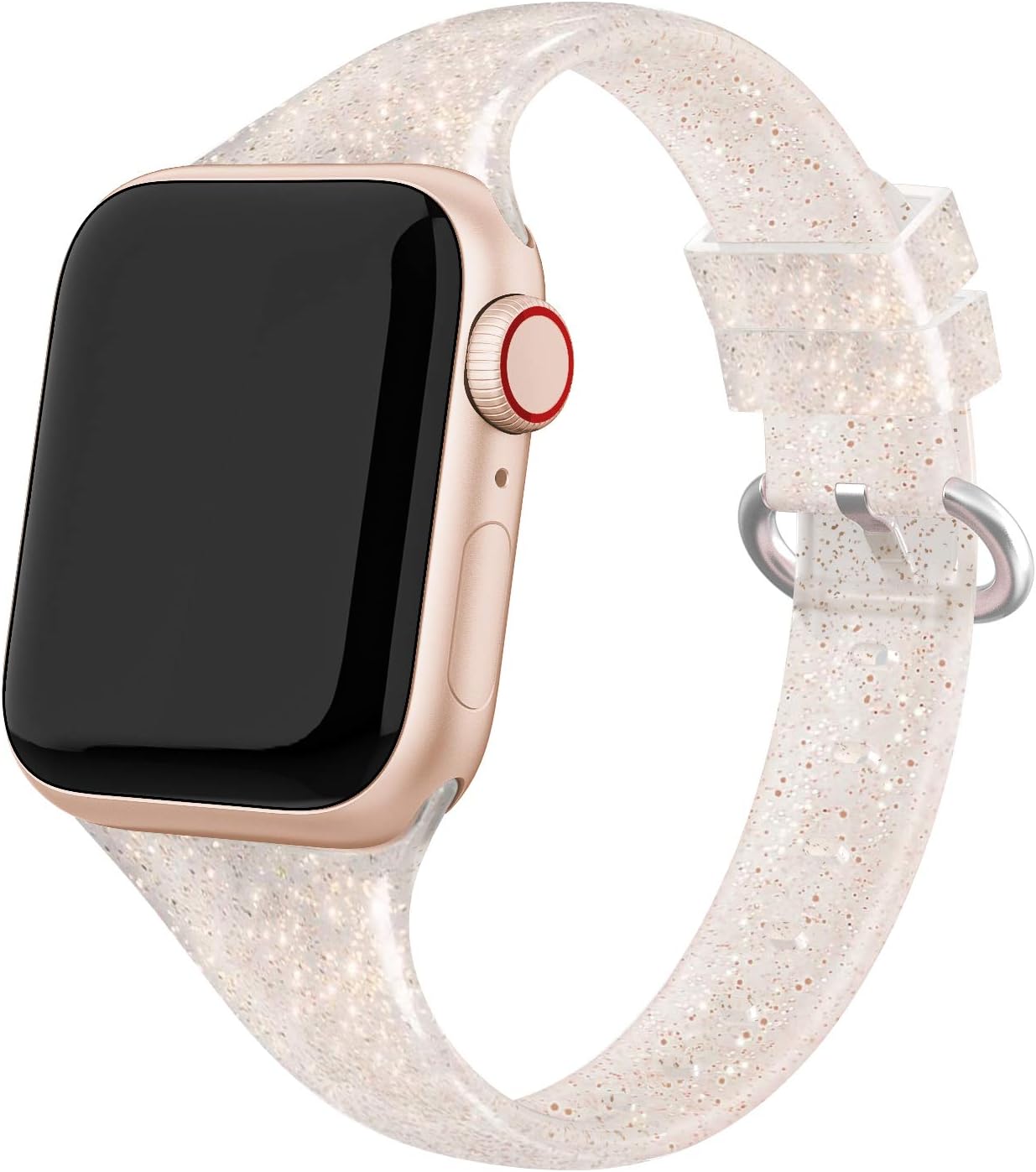QusFy Sport Silicone Band Compatible with iWatch 38mm 40mm, Soft Silicone Shiny Glitter Bling Thin Slim Narrow Replacement Strap Compatible with iWatch Series 6, 5, 4, 3, 2, 1, SE, Sport Women