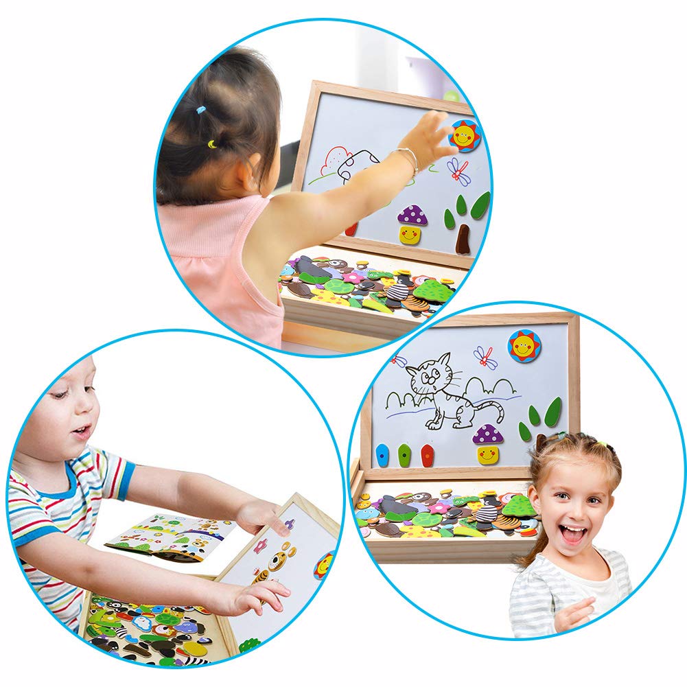 MOVEONSTEP Magnetische Holzpuzzles, Puzzle Magnetisch Pädagogisches Holzspielzeug 100 STÜCKE Doppelseitiges Magnetisches Reißbrett mit 3 Farbe Mark Stifte für Kinder Alter 3 +(Panda)