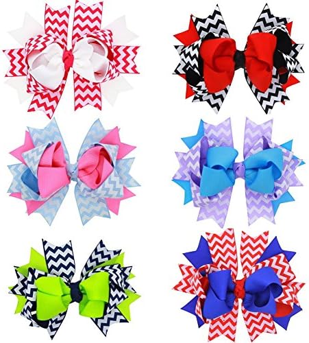 iBiubiu 6PCS 5IN Baby Girls Boutique Grosgrain Ribbon Hair Bows with Clips - Wave