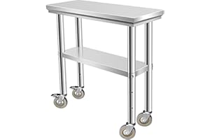 AHLOKI Stainless Steel Table with Wheels for Food Prep & Work Upgraded Package Commercial Worktables, Stainless Table for Restaurant, Home, Kitchen, Garage,30''x12''