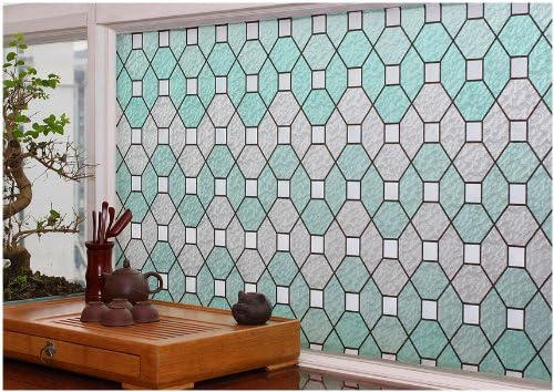 CHOIS Static 528D Cling Vinyl Decorative Privacy Geometric Stain Glass Window Film Sticker 35" x 60"