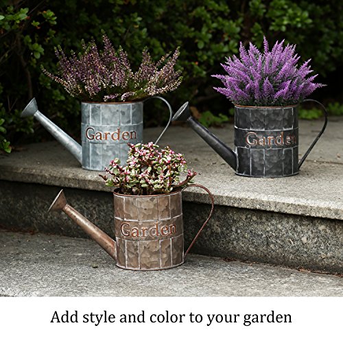CEDAR HOME Metal Planter Flower Pot Succulent Container Garden Bucket for Indoor or Outdoor Balcony Patio Watering Can wiht Handle, 12.25" W x 5" D x 5.5" H, Black - Thumbnail 3