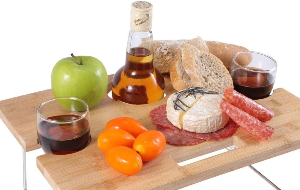 INNOSTAGE Portable and Foldable Wine and Snack Table for Picnic Outdoor on The Beach Park or Indoor Bed-2 Positions: Kitchen & Dining