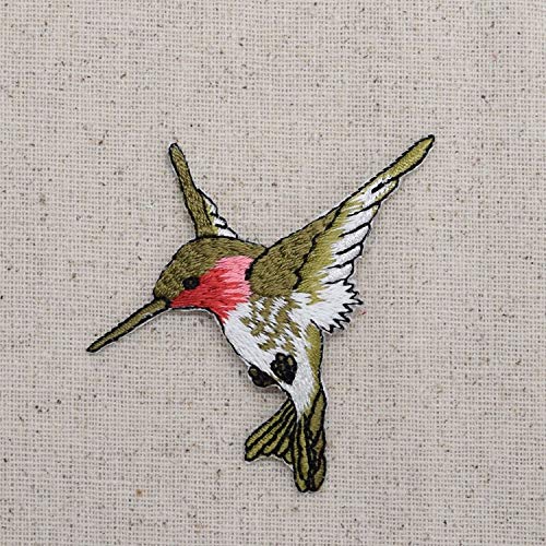 Large - Hummingbird - Facing LEFT - Ruby Red Throat - Iron on Embroidered Applique Patch