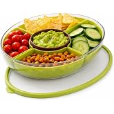 Divided Serving Tray with Lid, 5 Removable Compartments Snack &amp; Veggie avocado shaped Tray with Center Dip Bowl, Portable Food Storage Container for Fruit, Travel, Work &amp; Parties, Hand Wash Only
