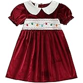Mieeyali Toddler Baby Girl Christmas Outfit Santa Claus Girls Christmas Dresses Smocked Collared Party Holiday Xmas Dress (Red D, 6-7 Years)