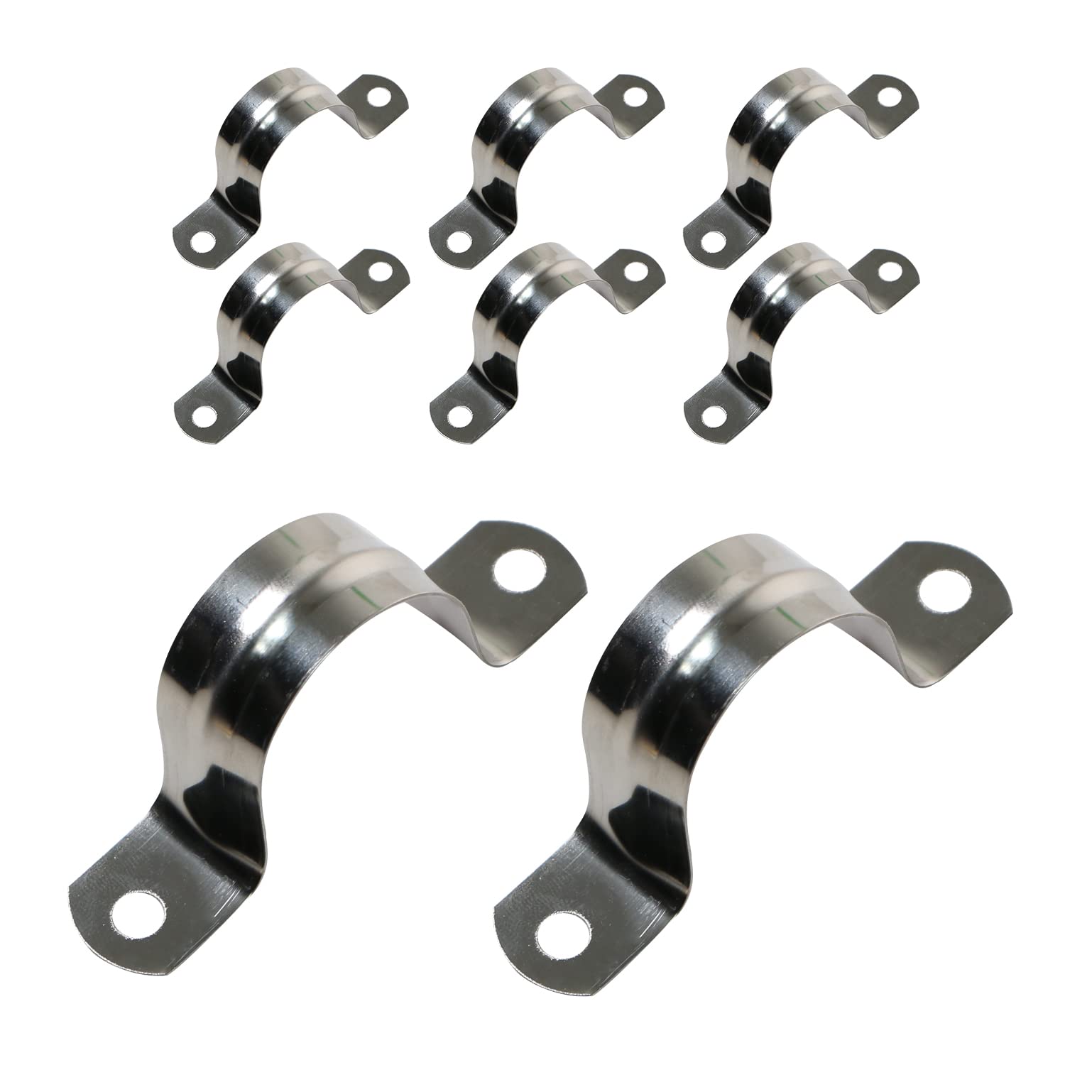 Ohamtes 8PCS 35mm(1-3/8") Pipe Band Clamps, 201 Stainless Steel Pipe Clamps, Two Hole Pipe Band Tension Clamps, U-Shaped Pipe Clips, Saddle Clamps