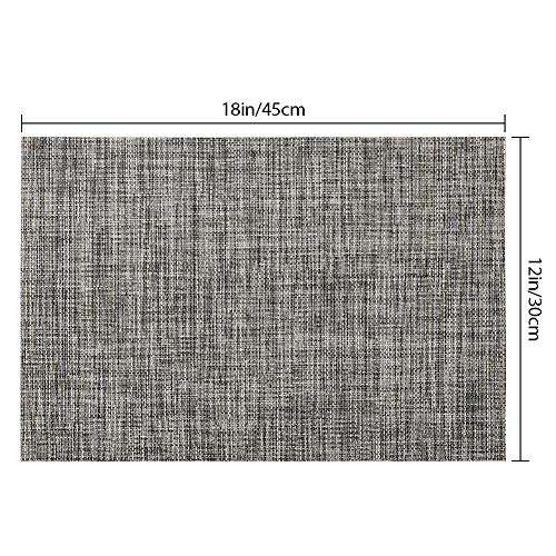 Vivi&Stitch Wipeable Placemats, 6 Pack Table Placemats, Easy to Clean Heat-Resistant Stain Resistant Anti-Skid Woven Vinyl PVC Table Mats for Kitchen Dining Table (Grey) - Thumbnail 2