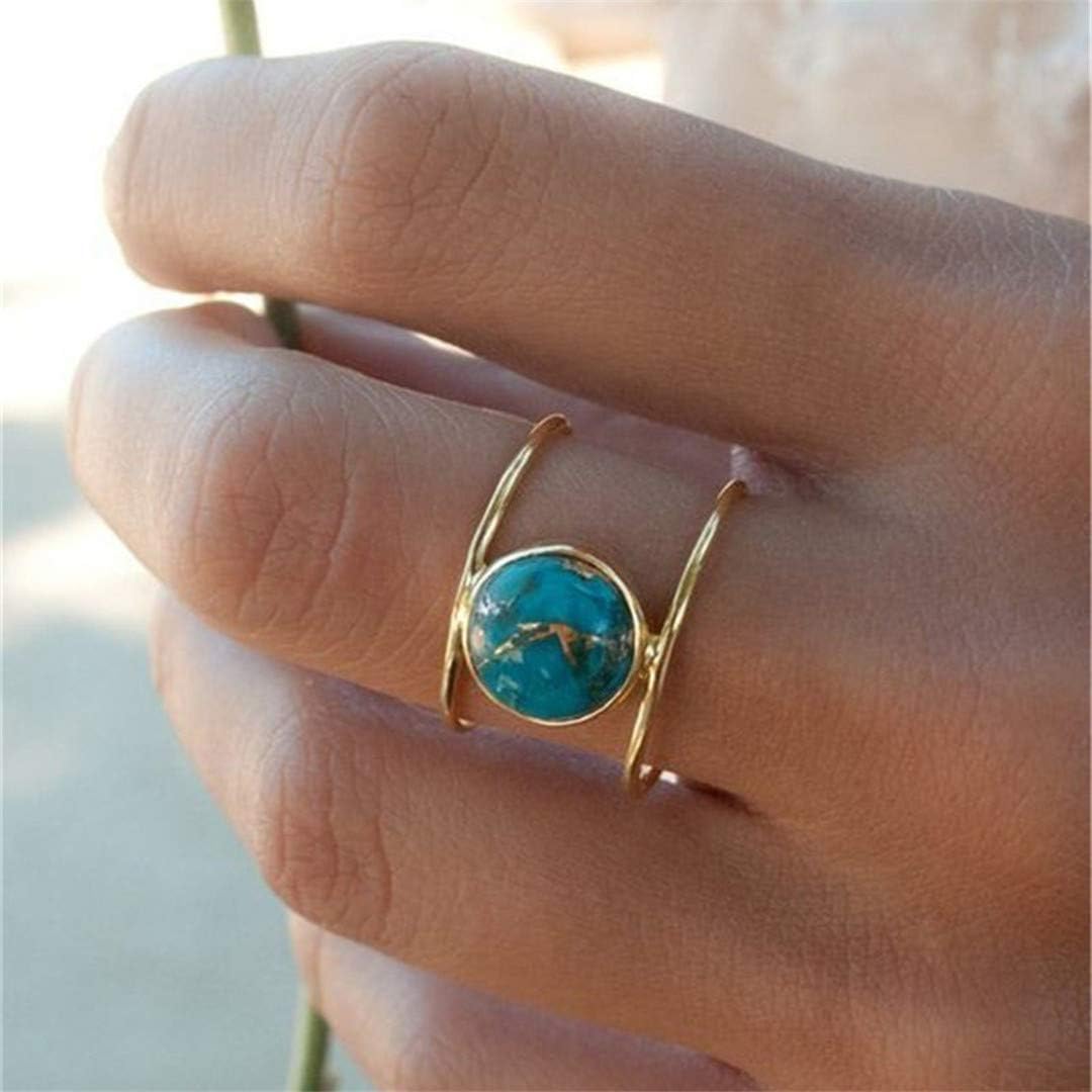 Faliya Vintage Round Cut Simulated Turquoise Ring Jewelry Birthday Anniversary Gift Princess Party Engagement Wedding Band Ring,6#