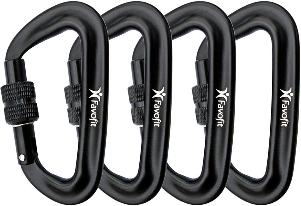 Favofit Locking Carabiner Clips, 4 Pack, 12KN (2697 lbs Each) Heavy Duty Caribeaners for Camping, Hiking, Outdoor & Gym etc, Small Carabiners for Dog Leash & Harness, Black : Sports & Outdoors