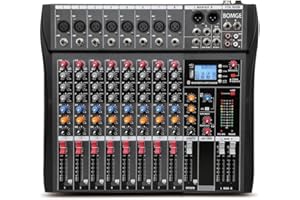 BOMGE CTX 8/12/16 Channel Audio Mixer Sound Mixing Console with Bluetooth USB,PC Recording Input, XLR Microphone Jack, 48V Power, RCA Input/Output for Professional and Beginners (CTX8-8Channels)