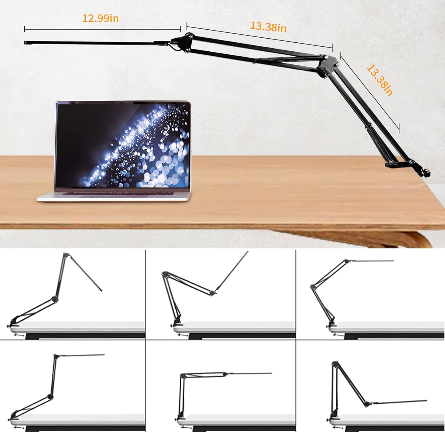 HaFundy LED Desk Lamp [Ultra-Thin Lamp Bar], Metal Swing Arm Desk Light with Clamp, Eye-Caring Desk Lamp, Architect Modern Desk Lamps, 3 Color Modes, 10 Dimmable Brightness, 12W Desk Lamps for Home Office - - 