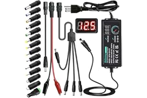 WEFOMEY Universal Power Supply 3V~24V 3A 72W Adjustable Variable 3V 5V 9V 12V 18V 20V 24V AC/DC Adapter Charger, 100V-240V AC to DC Converter with 14 Tips, Polarity Converter and 4-Way Power Splitter Cable