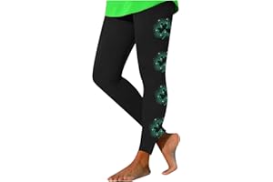 MFNDVD Women St Patricks Day Running Leggings Shamrock Clover Print Soft Stretchy Yoga Pants High Waisted Tummy Control Pants