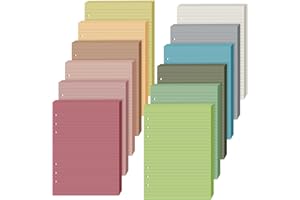 PerKoop 12 Pack Lined Refill Paper A5 Colored 6 Ring Binder Planner Inserts 6 Hole Notebook Refills Paper 8.2 x 5.8 Inch Loose Leaf (Gemstone Color)