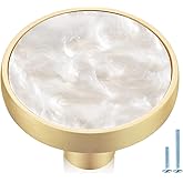 Jasluna 12 Pack Round Gold Cabinet Drawer Knobs,1.25" Decorative Pearl Drawer Pulls,Brushed Brass Furniture Hardware for Kitchen,Bathroom,Closet,Cupboard Door