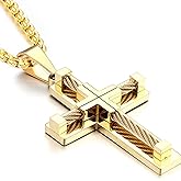 Yonhon Men's Cross Necklace 316L Stainless Steel Large Jesus Christ Pendant