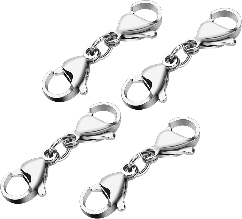 ASTER 4 Silver Double Lobster Clasps Mini Snap Hooks for DIY Jewelry