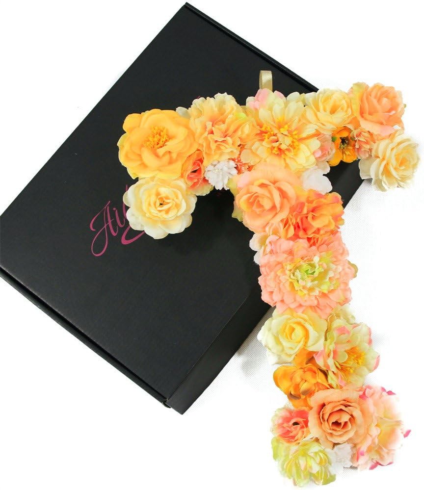 Handmade Wall Decor Floral Monogram Letter Made With Artificial Flowers (T)