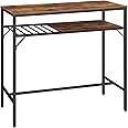 HOOBRO Bar Table, 47.2'' Rectangular High Pub Table, Bar Height with Storage Shelves and Wine Rack, Counter Height Kitchen Table, for Living Room, Rustic Brown BF36BT01