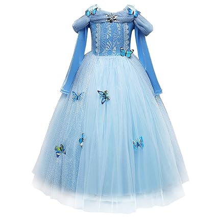 OBEEII Cinderella Kostüm Kinder Aschenputtel Prinzessin Kleid Mädchen Verkleidung Karneval Faschingskostüm Cosplay Party Hall