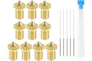 Aokin 10 Pcs 0.4mm Extruder Nozzles 3D Printer Brass Nozzles for E3D V5 V6 and 5 Pcs 0.35mm Stainless Steel Nozzle Cleaning Needles for 1.75mm Filament 3D Printer