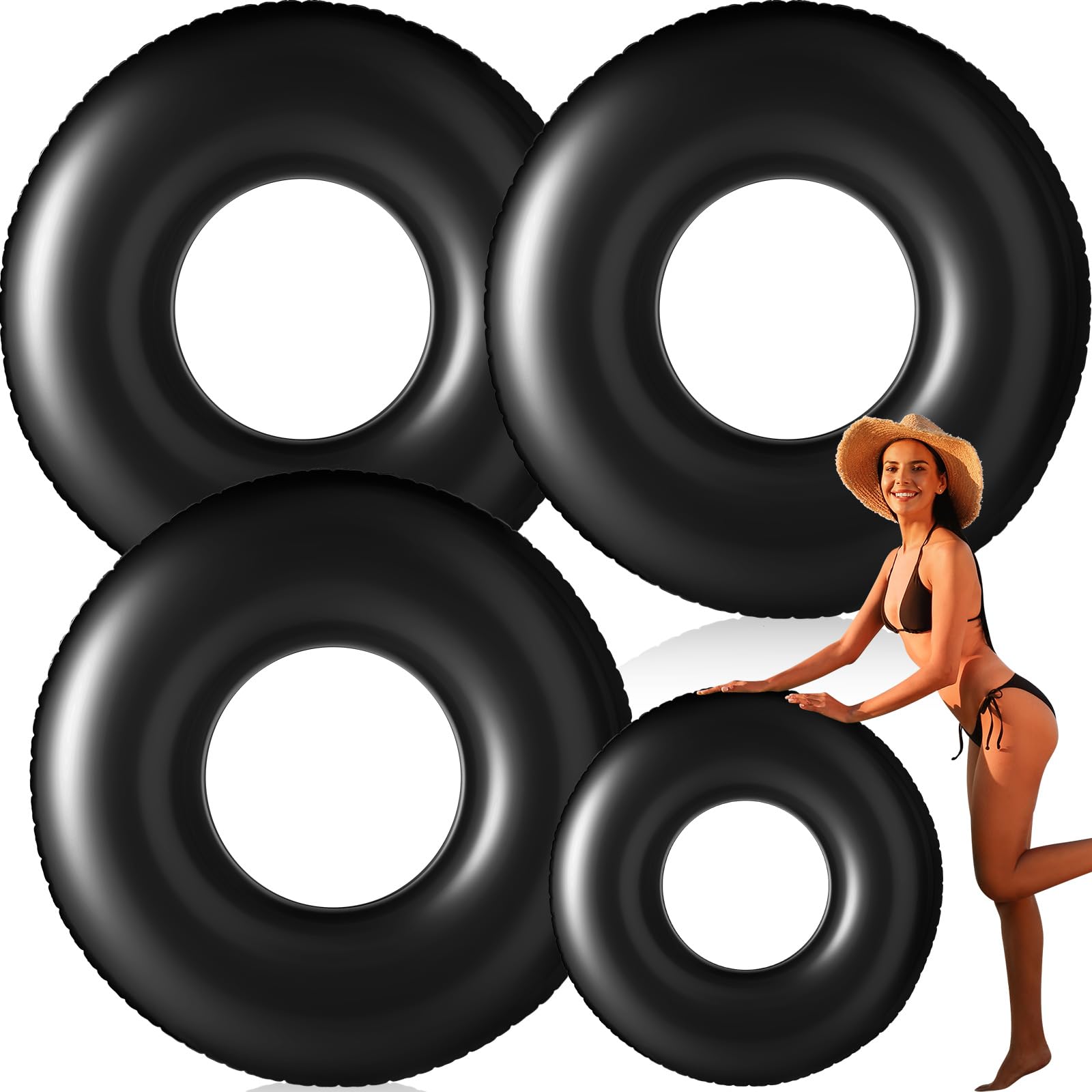 Photo 1 of Gemscream 2 Pcs Jumbo Inflatable Pool Float 47.24 Inches Swimming Ring Pool Floats White Inflatable Float Tube for Adult Summer Vacation Beach River Bachelorette Wedding Party Supplies (Black)