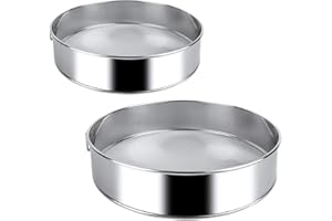 Xrten 2 Pieces Flour Sieve, 15/20 cm 60 Fine Mesh Sifter, Round Flour Shaker Strainer for Baking, Cooking(Silver)