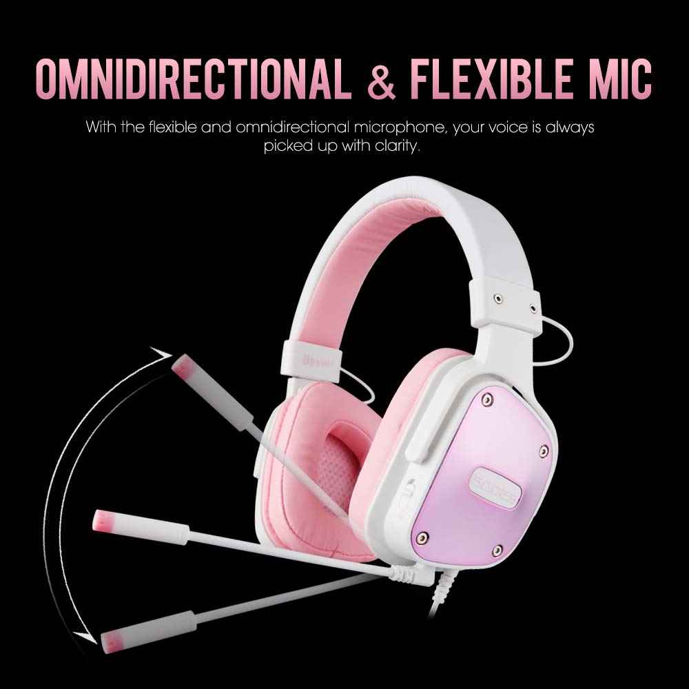 [Angel Edition] SADES PS4 Gaming Headset DPOWER Stereo Headsets for Xbox One Computer Mobile Device, Noise Cancelling Mic Over-Ear Headphones, Soft Leather Ear Muffs Earsets for Nintendo Switch Games