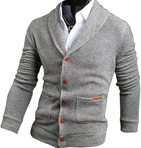 Mens Casual V-neck Cardigan Sweater Light Grey XXL