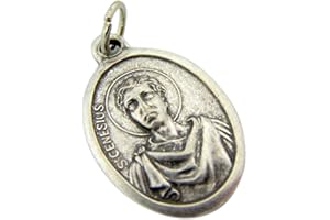 WJH Silver Toned Saint St Genesius Pray for Us Christian Italian Medal 1 Inch Pendant