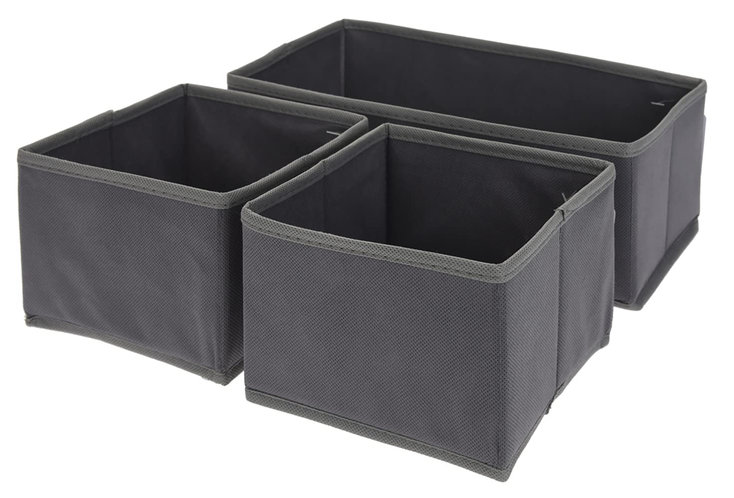 Set of 3 Organisers, Closet Organiser, Storage Boxes, Fabric Boxes, Foldable, for Wardrobe, Dresser, Accessories, Cosmetics, Toy, Grey