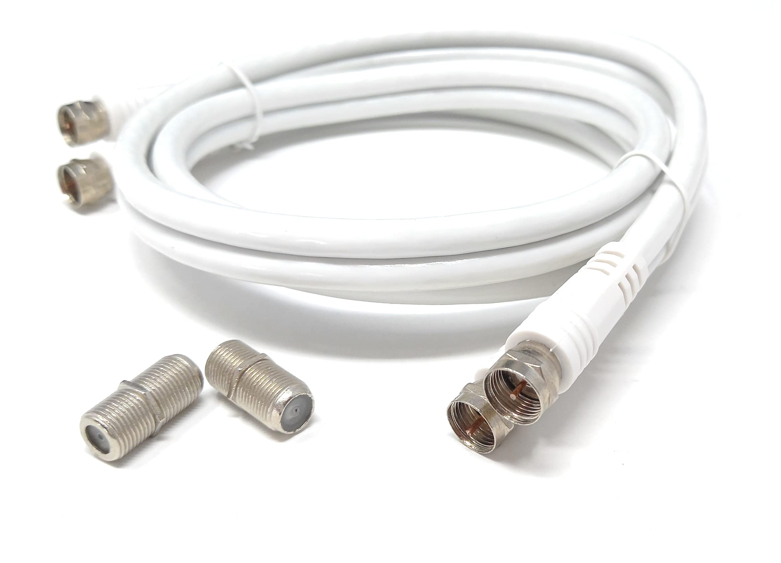 DRUT 1m Twin Shotgun Satellite Moulded F-Type Plug to Socket RG6 Coaxial Extension Antenna Cable Lead With F-Type Couplers 3.3ft White