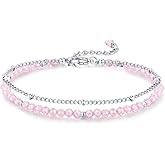 MIROCANE Peridot Stand Silver Gold Bracelets, Handmade Birthstone Stack Bracelet Crystal Gemstones Bead Chain Gift for Women, 8"