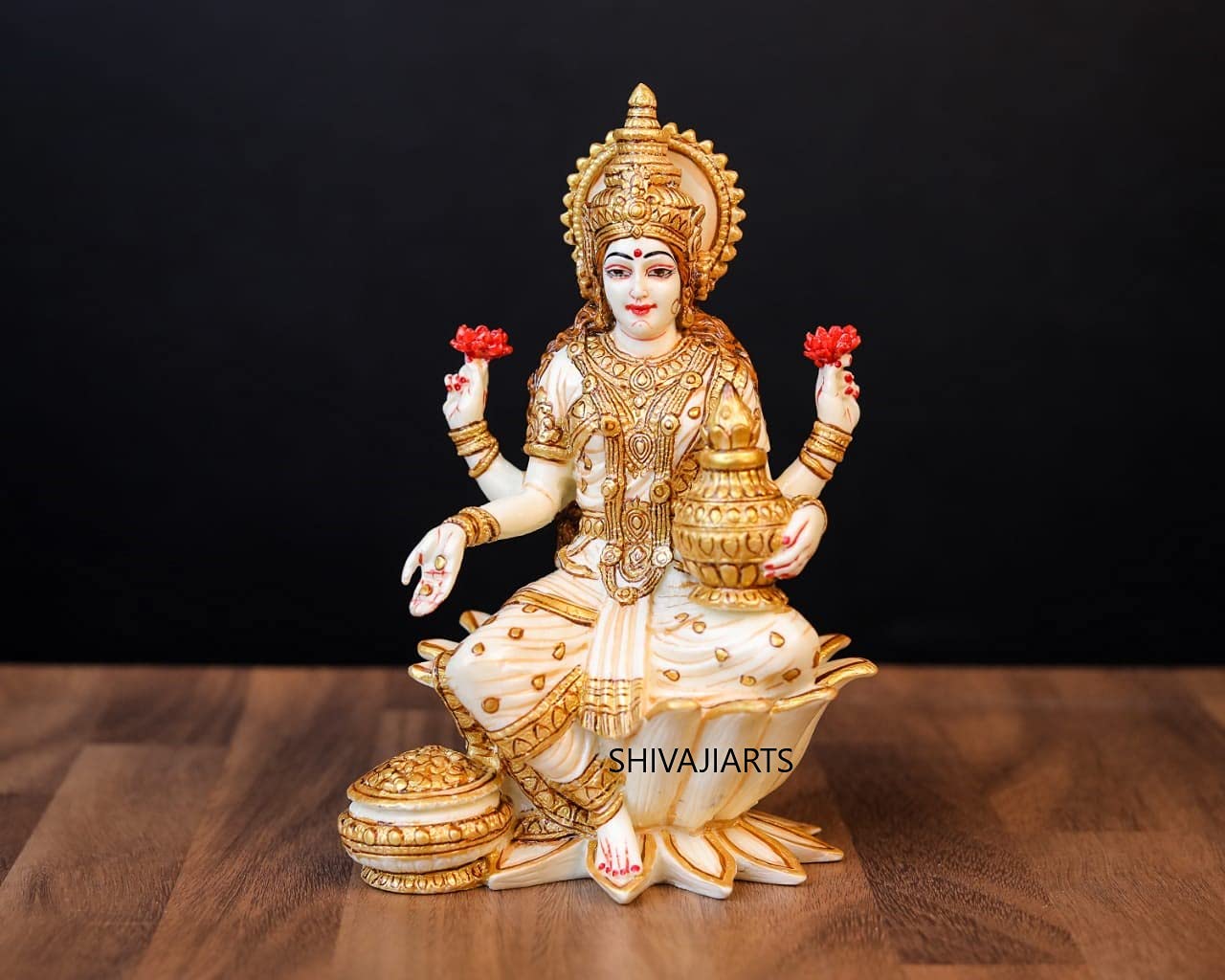 Buy Lakshmi Statue, 18 cm Hand Painted Cultured Marble Goddess Laxmi