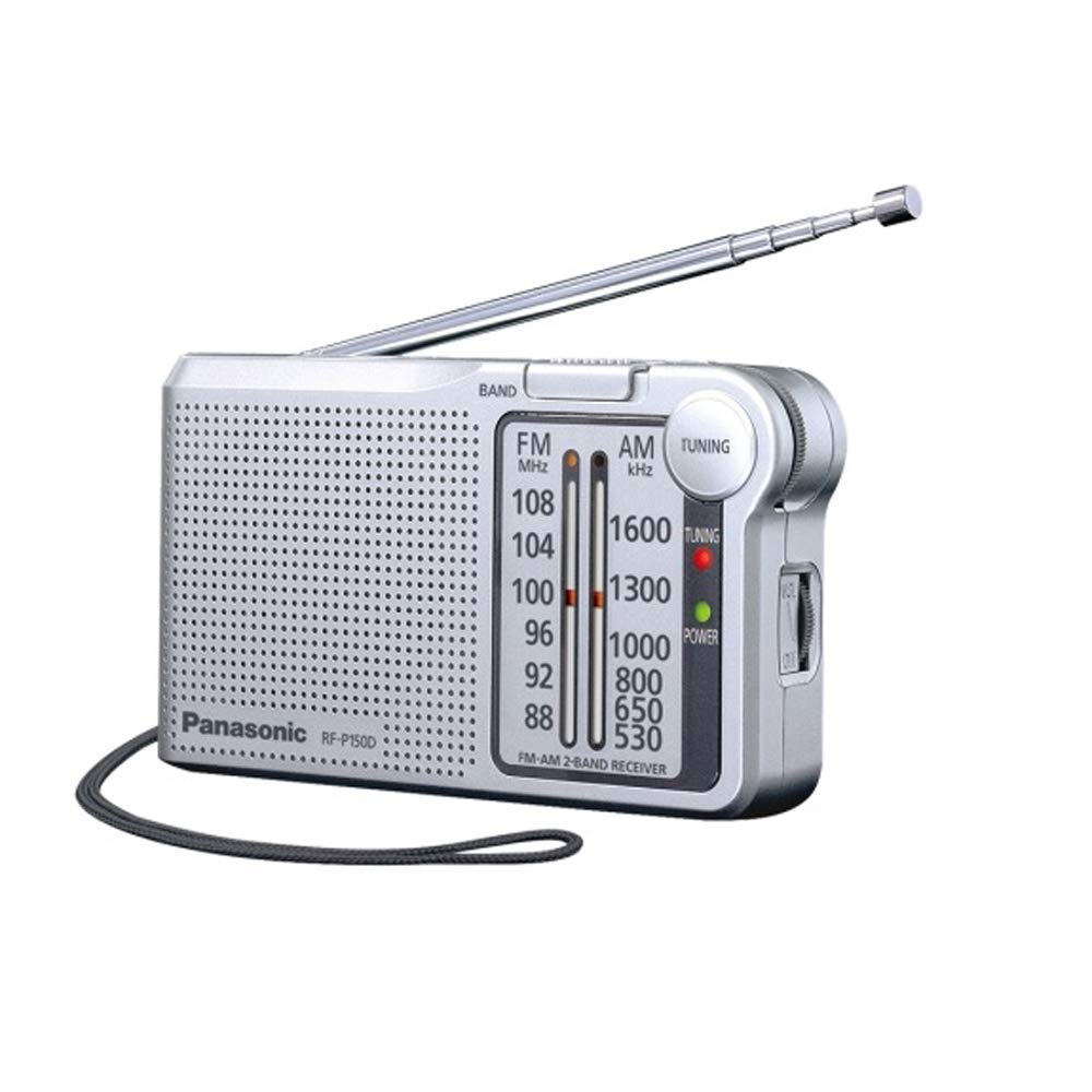 Panasonic RF-P150DEG-S Pocket FM/AM Radio with Digital Tuner, Auto Frequency Control, Large Dial Scale, Fluorescent Pointer, Battery Operated, Silver