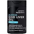 Sports Research® Omega-3 Wild Alaskan Cod Liver Oil 1000mg with Vitamins A (1000 IU) & D3 (400 IU) - Burpless, Bovine Free, Non-GMO, & MSC Certified Sustainable - 120 Softgels