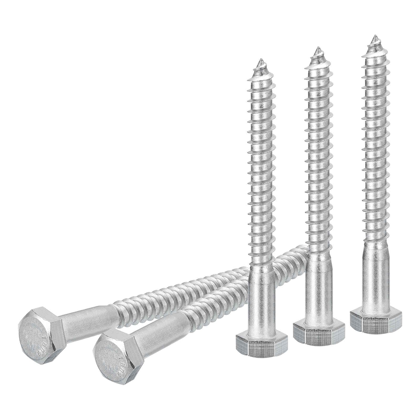 DTGN 5/16" x 3" Hex Lag Bolts - 5 Pack - for Woodworking, Furniture - 304 Stainless Steel Partial Thread Hexagon Head Lag Screws for Wood - Silver
