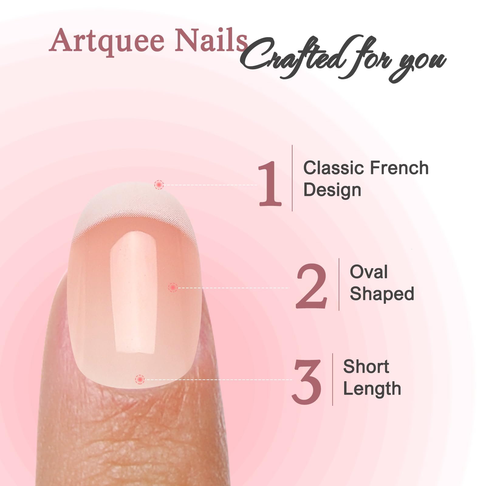 Artquee French Tips Press on Nails Short Clear Pink Fake Nails Oval Cute Acrylic False Nail Full Cover Glossy White Edge Designs Stick on Fingernails for Women 24PCS - Image 7